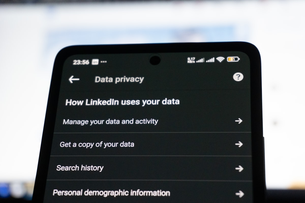version - Linkedin data privacy settings on a smartphone screen